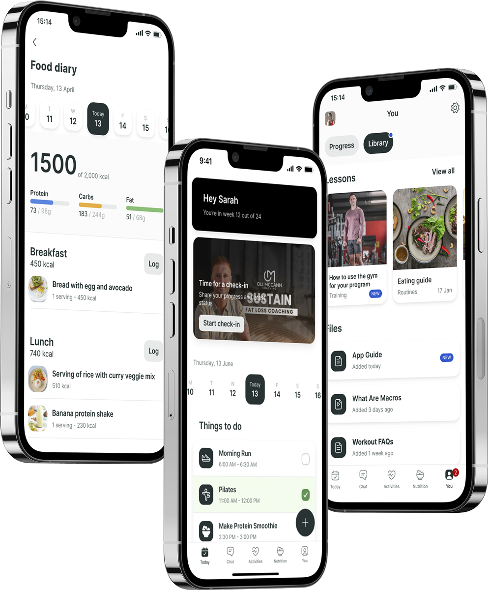 A mockup of the coaching app showcasing the features.