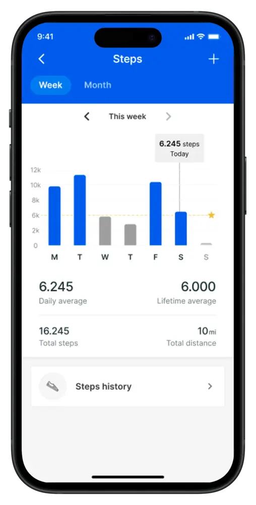 Step tracking screen in the SUSTAIN coaching app