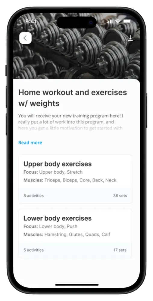 Workout screen in the SUSTAIN coaching app